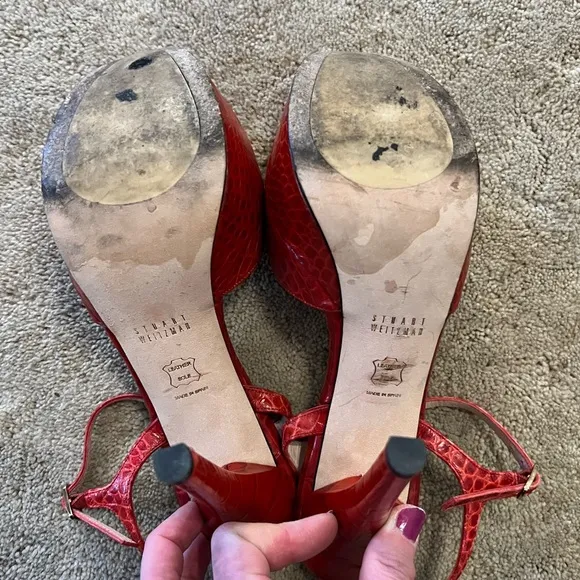 Rare! Stuart Weitzman for The Cool People Red Crocodile Disco Platform Stilettos