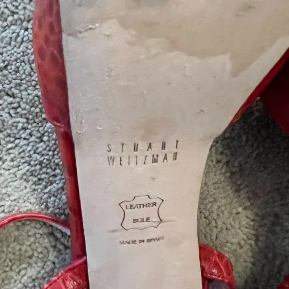 Rare! Stuart Weitzman for The Cool People Red Crocodile Disco Platform Stilettos