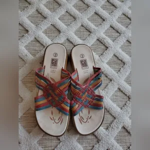 Rare Vintage 90's Y2K Faded Glory Multi Color Leather Sandals Size 9 Boho Chic