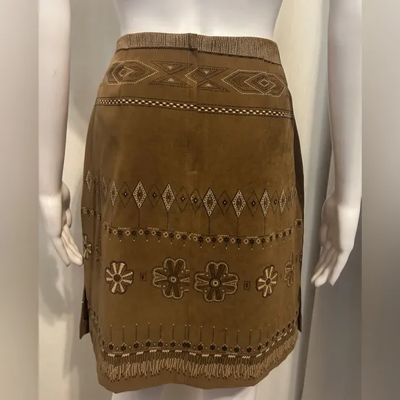 Rare Vintage Ilyza Sz 8 Floral &amp; Aztec Tribal Brown Skirt Boho Chic Hippie