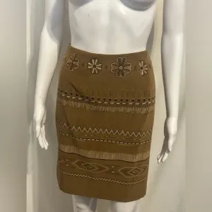 Rare Vintage Ilyza Sz 8 Floral &amp; Aztec Tribal Brown Skirt Boho Chic Hippie