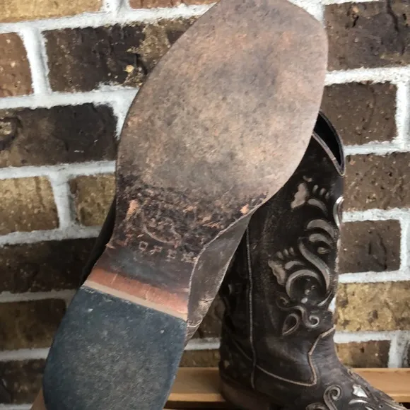 RARE Vintage Roper leather Brown Silver Inlay Boots Country Western Cowboy