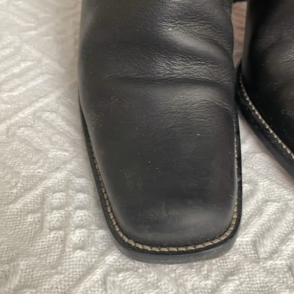 Real Leather Black Women's Boots silver buckle studsstacked wood heel 5 1/2 M