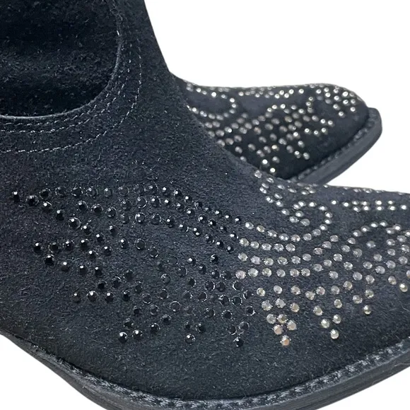 Reba Women's Black Suede Studded Thunderbird Western Cowgirl Booties 7.5