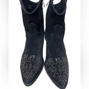 Reba Women's Black Suede Studded Thunderbird Western Cowgirl Booties 7.5
