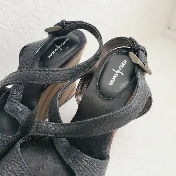 Rebeca Sanver Spain Y2K  Leather and Wood Platform Sandals 40EU