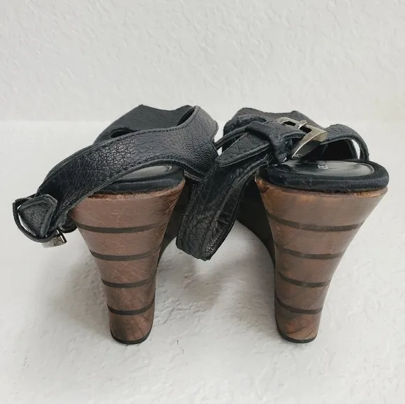 Rebeca Sanver Spain Y2K  Leather and Wood Platform Sandals 40EU