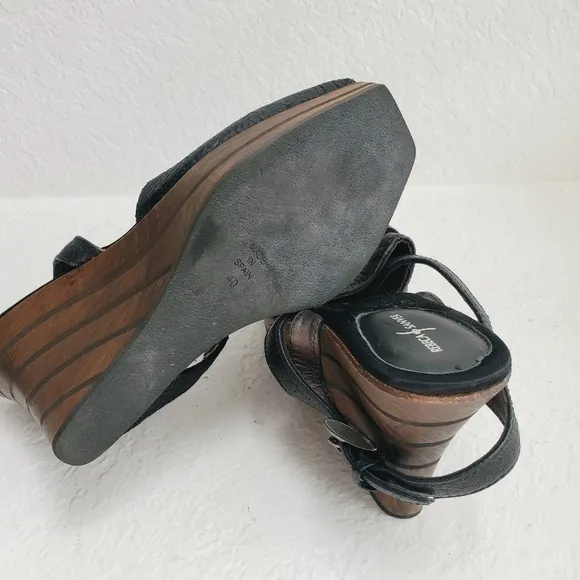 Rebeca Sanver Spain Y2K  Leather and Wood Platform Sandals 40EU