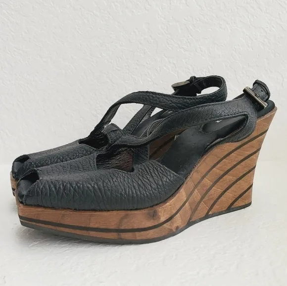 Rebeca Sanver Spain Y2K  Leather and Wood Platform Sandals 40EU