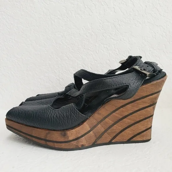 Rebeca Sanver Spain Y2K  Leather and Wood Platform Sandals 40EU