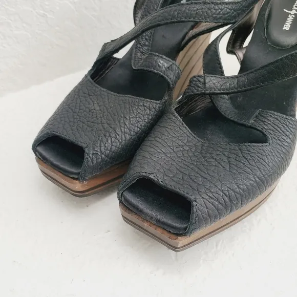 Rebeca Sanver Spain Y2K  Leather and Wood Platform Sandals 40EU