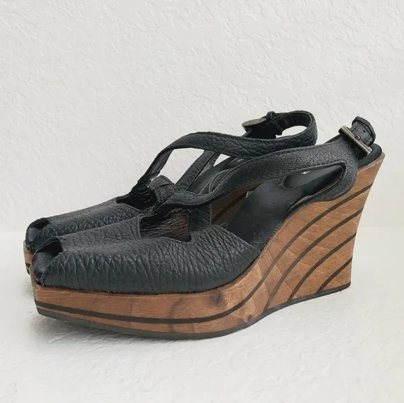 Rebeca Sanver Spain Y2K  Leather and Wood Platform Sandals 40EU