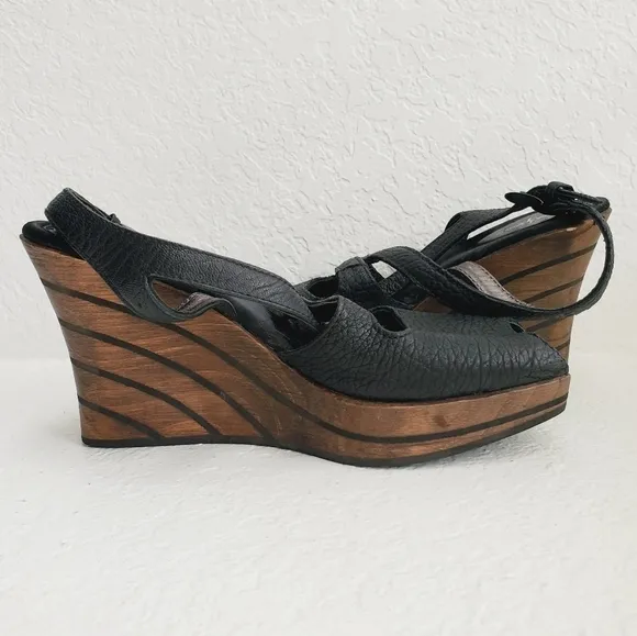 Rebeca Sanver Spain Y2K  Leather and Wood Platform Sandals 40EU