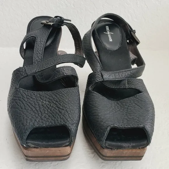 Rebeca Sanver Spain Y2K  Leather and Wood Platform Sandals 40EU