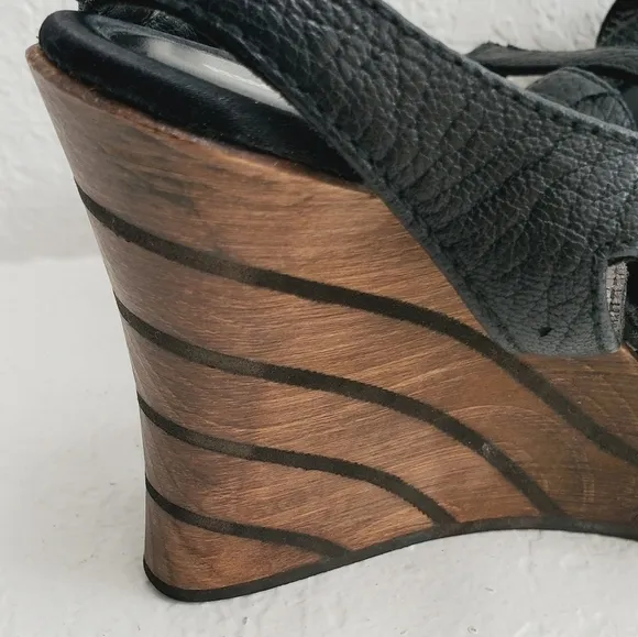 Rebeca Sanver Spain Y2K  Leather and Wood Platform Sandals 40EU