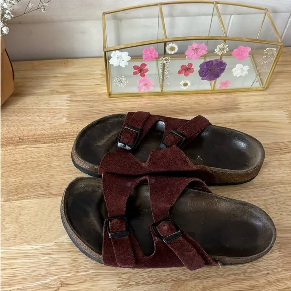 Red Burnt Orange Arizona Suede Leather Birkenstock Sandals EU Size 36 L5 Boho