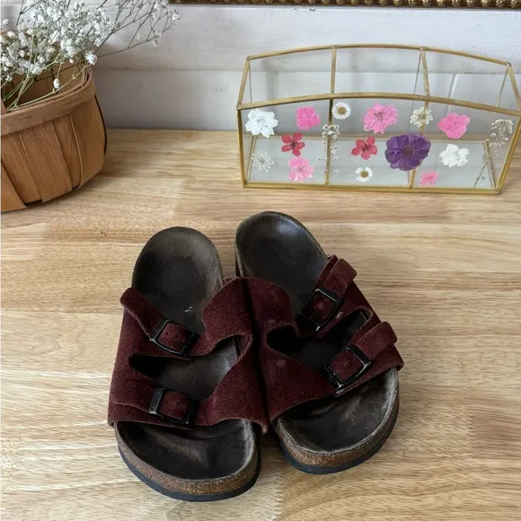 Red Burnt Orange Arizona Suede Leather Birkenstock Sandals EU Size 36 L5 Boho