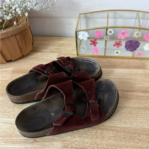Red Burnt Orange Arizona Suede Leather Birkenstock Sandals EU Size 36 L5 Boho