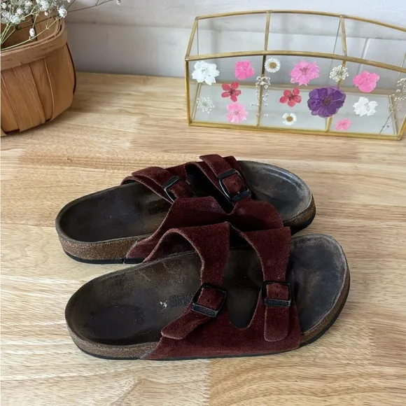Red Burnt Orange Arizona Suede Leather Birkenstock Sandals EU Size 36 L5 Boho