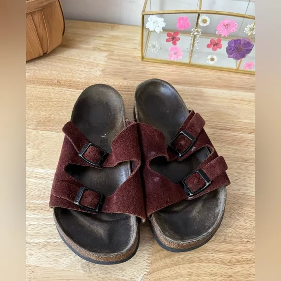 Red Burnt Orange Arizona Suede Leather Birkenstock Sandals EU Size 36 L5 Boho