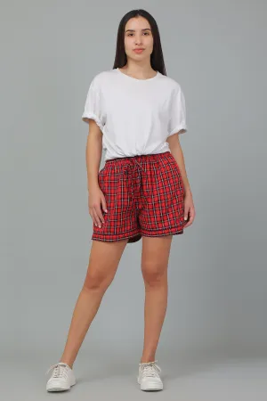 Red Cotton Loungewear Shorts Red for Women I Athleisure I Sportswear I Nightwear I Christmas Checks