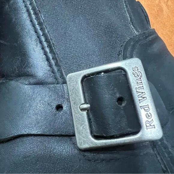 Red Wing Black leather Motorcycle boots pull on size 10.5 D made in USA Vibram