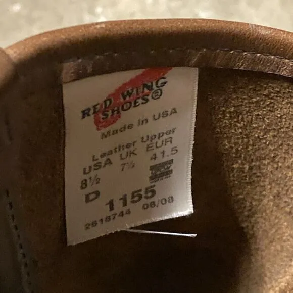 RED WING Vintage 1155 Nailseat Pecos Cowboy Boots Pull On Brown Sz 8.5 Leather