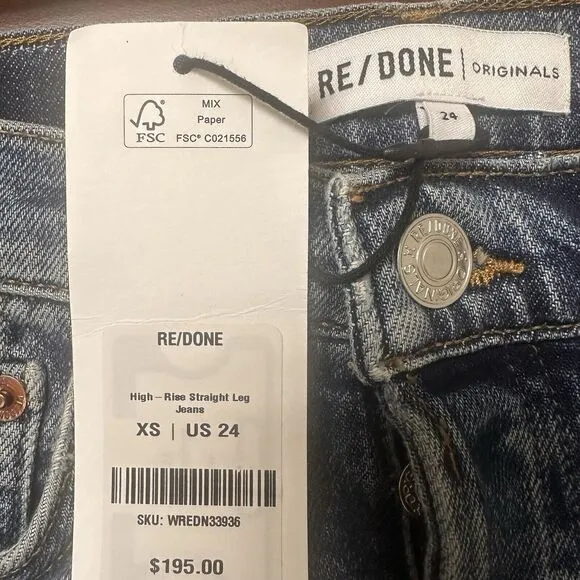 Re/Done Jeans Womens Size 24 High Rise Ankle Crop Light Wash Denim Blue NWT $195