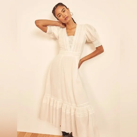 Reformation Betsie Lace Organic Cotton Midi Dress