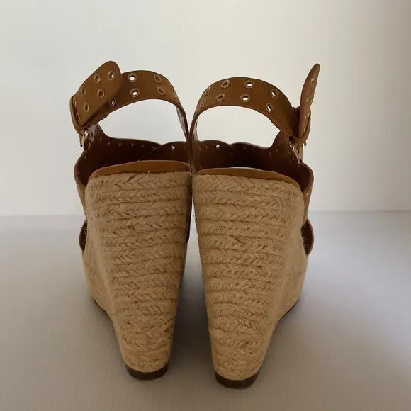 Report Wedge Sandals  Caden Espadrille Studded Tan Platform Peep Toe Boxed Sz 7