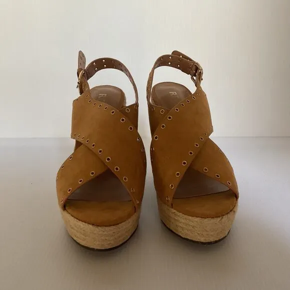 Report Wedge Sandals  Caden Espadrille Studded Tan Platform Peep Toe Boxed Sz 7