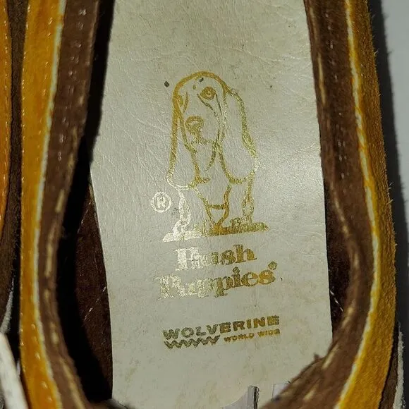 Retro 1970's Hush Puppies Wolverines Brown Suede Shoes Sz 8.5