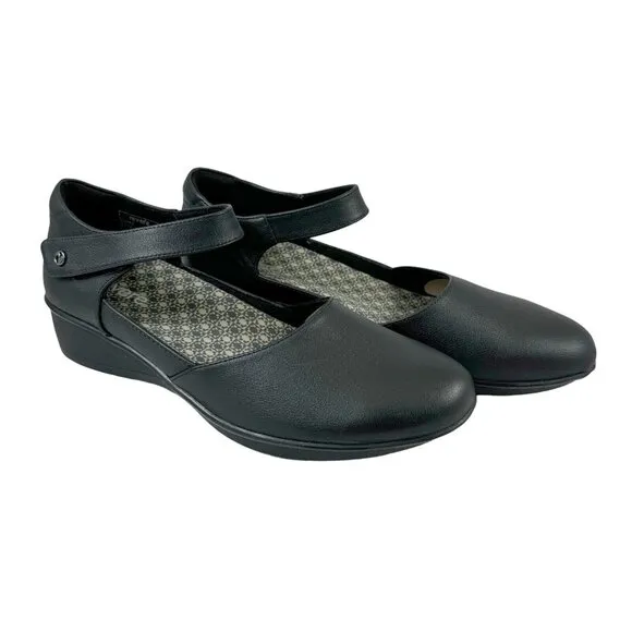 Revere Womens Wedge Shoes Size 8W Osaka French Black Leather Mary Janes EUR 39W