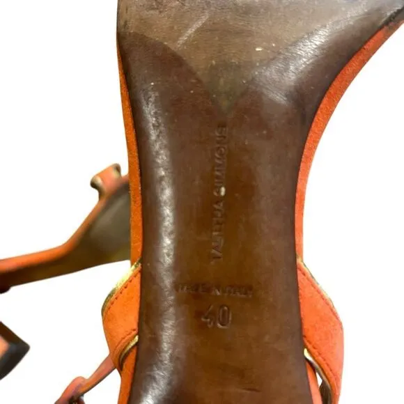 Revolve Tabitha Simmons Orange Suede Leather Scalloped Sandals Block Heels