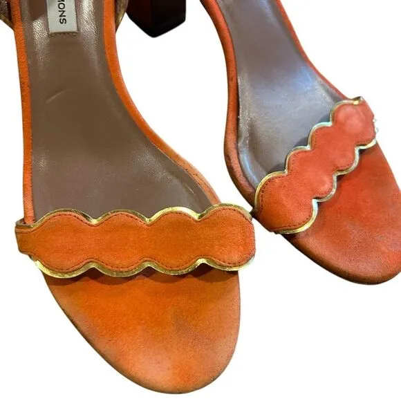 Revolve Tabitha Simmons Orange Suede Leather Scalloped Sandals Block Heels