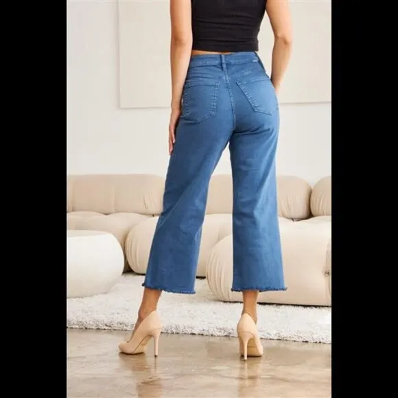 RFM Crop Chloe Full Size Tummy Control High Waist Raw Hem Jeans