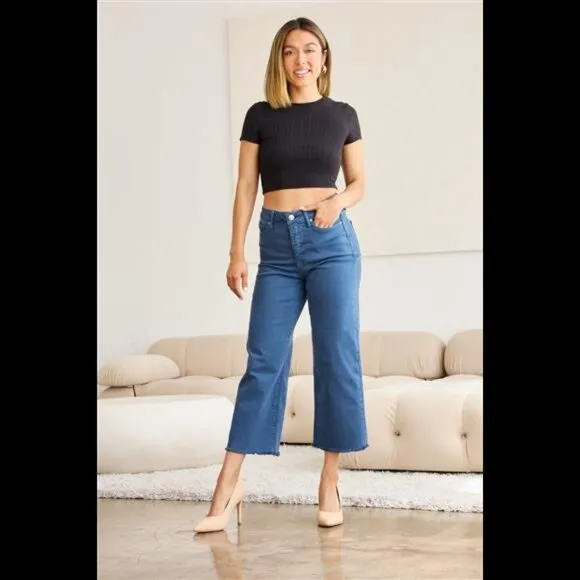 RFM Crop Chloe Full Size Tummy Control High Waist Raw Hem Jeans