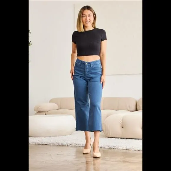 RFM Crop Chloe Full Size Tummy Control High Waist Raw Hem Jeans
