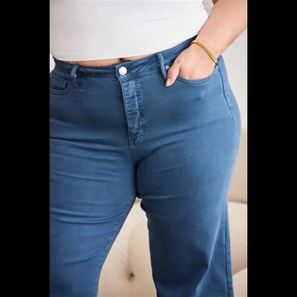 RFM Crop Chloe Full Size Tummy Control High Waist Raw Hem Jeans