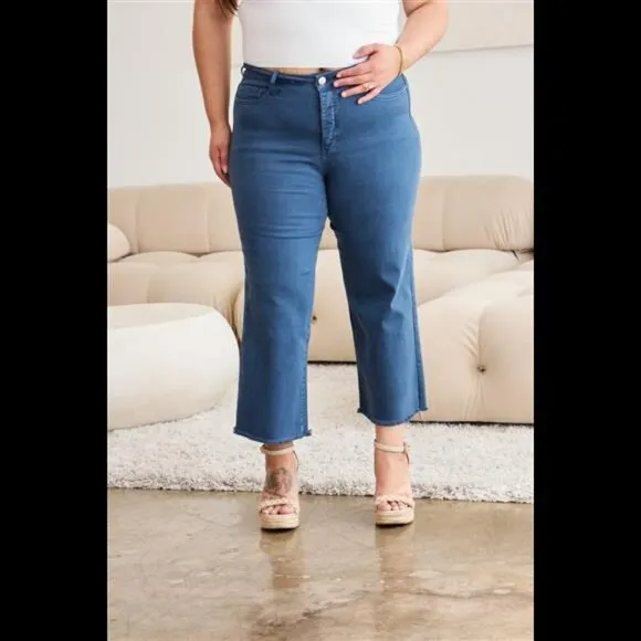 RFM Crop Chloe Full Size Tummy Control High Waist Raw Hem Jeans