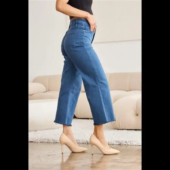 RFM Crop Chloe Full Size Tummy Control High Waist Raw Hem Jeans