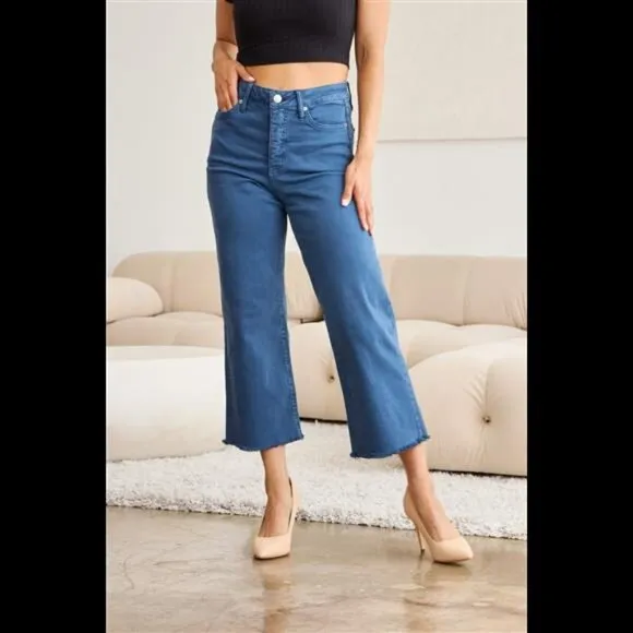 RFM Crop Chloe Full Size Tummy Control High Waist Raw Hem Jeans