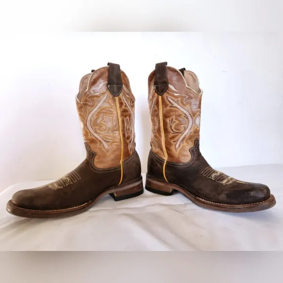 Rios Cowboy Boots Leather Embroidered Brown Boots Men's Size 9 - 9.5 Vintage?