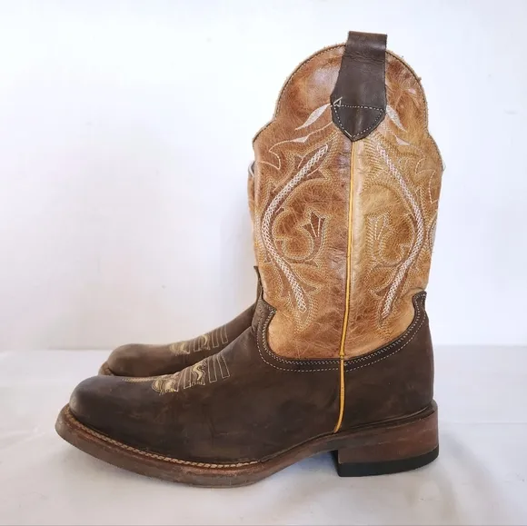 Rios Cowboy Boots Leather Embroidered Brown Boots Men's Size 9 - 9.5 Vintage?