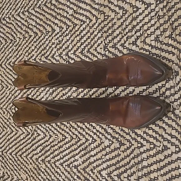 RIOS OF MERCEDES BROWN LEATHER POINTED TOE COWBOY BOOTS