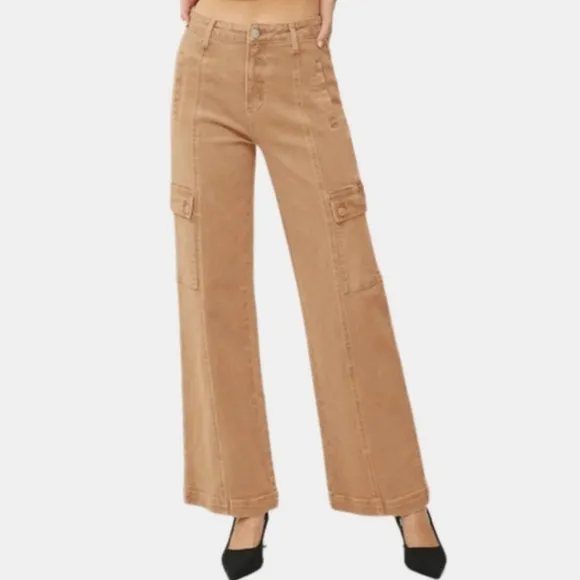 RISEN Cargo High-Rise Denim Wide Leg Boyfriend Fit 90s Retro Utility Jean Pants