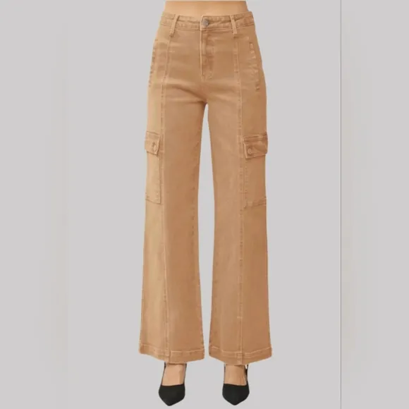 RISEN Cargo High-Rise Denim Wide Leg Boyfriend Fit 90s Retro Utility Jean Pants