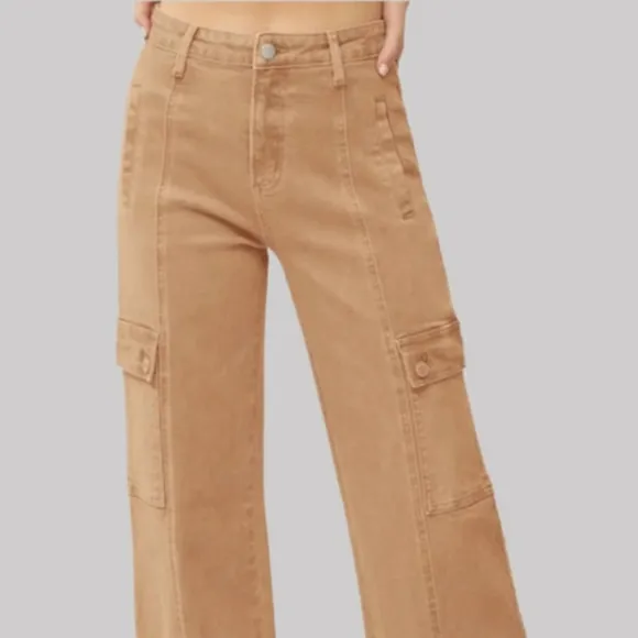 RISEN Cargo High-Rise Denim Wide Leg Boyfriend Fit 90s Retro Utility Jean Pants