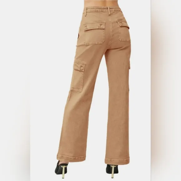 RISEN Cargo High-Rise Denim Wide Leg Boyfriend Fit 90s Retro Utility Jean Pants