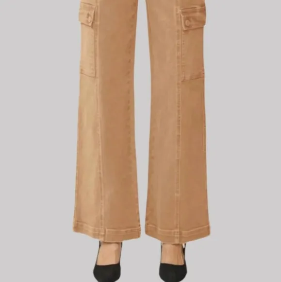 RISEN Cargo High-Rise Denim Wide Leg Boyfriend Fit 90s Retro Utility Jean Pants